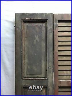 Antique Pair Wood 17x77 Louvered Bi Fold Chestnut Interior Shutters Old 794-23B
