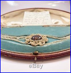 Antique Pearl Bead Amethyst Collar 14k Gold Necklace Original Jewelry Box 1700s