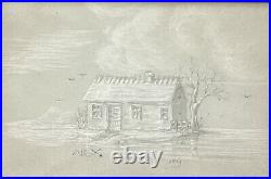 Antique Picture 1869 From Monogram Small Country House with Tree Vintage