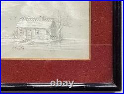 Antique Picture 1869 From Monogram Small Country House with Tree Vintage