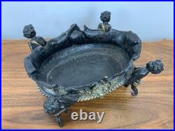 Antique Pots Bronze Planter Bowl Vase 4 Putti Patina Decor Statue Rare Old 19th