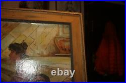 Antique R. M. Dinsmore Oil Painting on Canvas Flower Seller Framed Young Lady