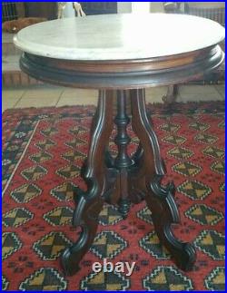 Antique Renaissance Revival Carved Mahogany, Beveled Marble Side Table