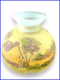Antique Reverse Painted Glass Lampshade Signed Homestead Landscape 9.5 x 6.7