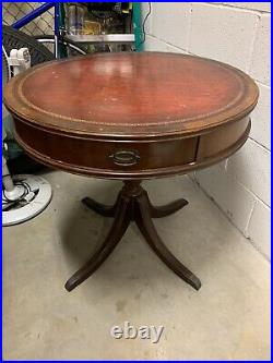 Antique Round Drum Side End Accent Table Wood Furniture Vintage