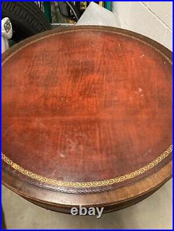 Antique Round Drum Side End Accent Table Wood Furniture Vintage