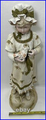 Antique Rudolstadt Bisque Porcelain Victorian Girl Feeding Bird Figurine Germany