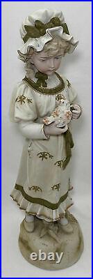 Antique Rudolstadt Bisque Porcelain Victorian Girl Feeding Bird Figurine Germany