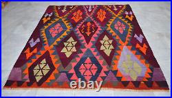Antique Rug, Turkish Kilim Rug, Handmade Rug Colorful Area Rug Vege Dyes, 6 x 7