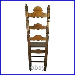 Antique Spanish Baroque Ladder Back Chair Carved Walnut Farmhouse Vintage