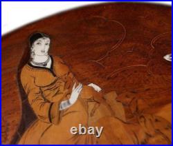 Antique Tablet Finely Inlaid Wood Lady Sitting Wallnut France Sheep Art Old 19th