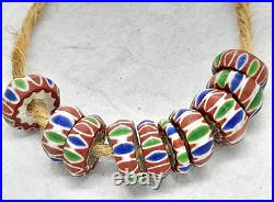 Antique Venetian African Trade Glass Chevron 5 Layer Star Cane Beads X10 Rare