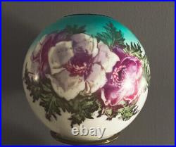 Antique Victorian Ball ShadeCyan Dusk VTG Seri-graph floral Depiction Vintage