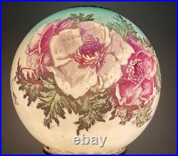 Antique Victorian Ball ShadeCyan Dusk VTG Seri-graph floral Depiction Vintage