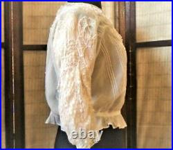 Antique Victorian Edwardian Women's White Lacy Blouse Sheer Pleats Button back