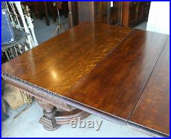 Antique Victorian Square Oak Dining Table 5 leaves 129