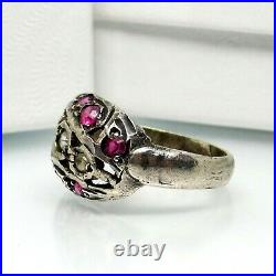 Antique Victorian Sterling Silver Natural Ruby White Sapphire Handmade Ring Sz 5