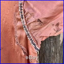 Antique Vintage 1920s Silk Beaded Flapper Dress Drop Waist Xsmall Repairs As Is