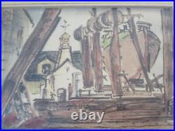 Antique Vintage American Regionalism Painting Impressionism Santa Barabara Pier