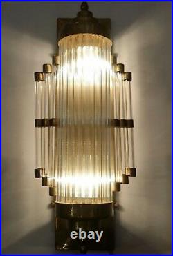 Antique Vintage Art Deco Brass & Glass Rod Ship Light Fixture Wall Sconces Lamp