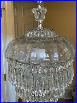 Antique Vintage Art Deco Clear Crystal Glass Wedding Cake Chandelier