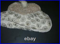 Antique/Vintage Beaded Purse Evening Bag Rhinestone Pearl clasp closure White
