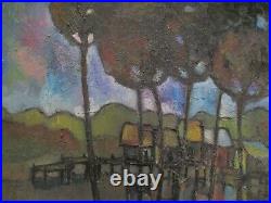Antique Vintage Chinese Abstract Modernist Landscape Painting Daolam Village Sea
