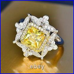 Antique Vintage Cushion Cut Yellow 2.50Ct Lab Created Engagement Wedding Ring