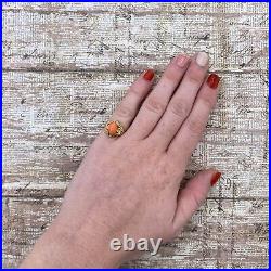 Antique Vintage Deco Retro 14k Yellow Gold Carved Angelskin Coral Ring Sz 3.5