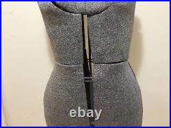 Antique Vintage Dress Form Sewing Mannequin Adjustable Woman Gray Fabric WithStand