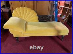 Antique Vintage Fainting Couch Chaise Lounge Yellow Velvet Shell Sun Design