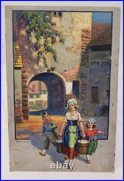 Antique Vintage Finely Painted Signed Gouache Street Scene W. H. Snyder