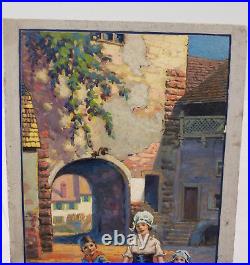 Antique Vintage Finely Painted Signed Gouache Street Scene W. H. Snyder