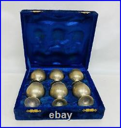 Antique Vintage Judaism Copper Brass Holy Land Case 6 Cups Original Box Set