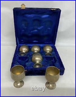 Antique Vintage Judaism Copper Brass Holy Land Case 6 Cups Original Box Set