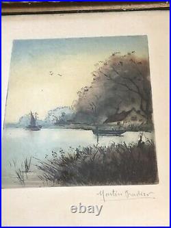 Antique Vintage Martin Pradier colour etching, signed in pencil