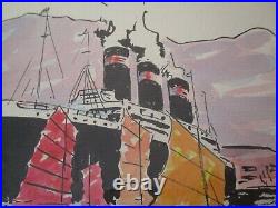 Antique Vintage Nautical Industrial Ship Painting American Regionalism Coastal