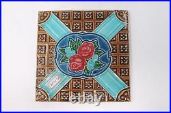 Antique Vintage Original Aesthetic Floral Design Brown Tile Collectable RH8043