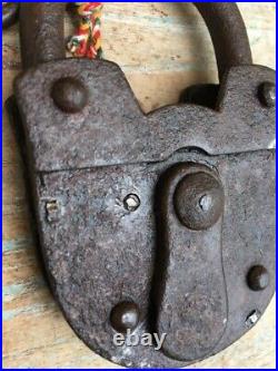 Antique Vintage Original Indian Hand Forged Strong Iron Lock & Key Multi Use