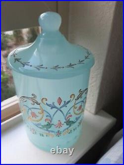 Antique Vintage Porteiux Vallerystal Seafoam Blue Opaline Jar, FIT FOR A QUEEN