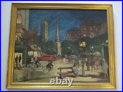 Antique Vintage Regionalism Painting City French Modern Impressionism Night Life