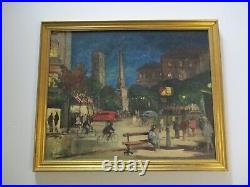 Antique Vintage Regionalism Painting City French Modern Impressionism Night Life