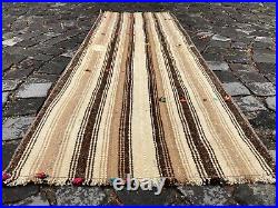 Antique Vintage Rug Handwoven Ghazni Wool Carpet Brown Color Kilim 2X6 ft