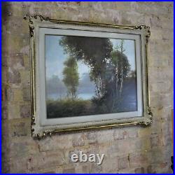 Antique Vintage Winter Trees Oil on Canvas Artist Painting Gilt Frame By Canli