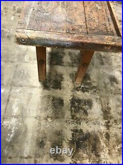 Antique Vintage Wood Industrial Carpenters Workbench Table Kitchen Island