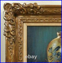 Antique/Vtg 24x20 SIGNED Fruit Oil Painting on Canvas Gold Carved Wood Frame