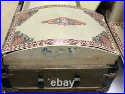 Antique Vtg Dome Trunk Chest Steamer Classic Victorian with Complete Tray & Key