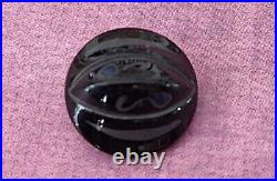 Antique Vtg Victorian Black Glass Mourning Button w Discreet Blue Detail &
