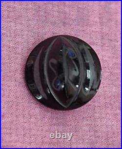 Antique Vtg Victorian Black Glass Mourning Button w Discreet Blue Detail &