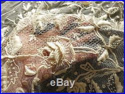 Antique WEDDING DRESS PANELS, LUSH HAND EMBROIDERY TAMBOUR NET LACE Dressmaker